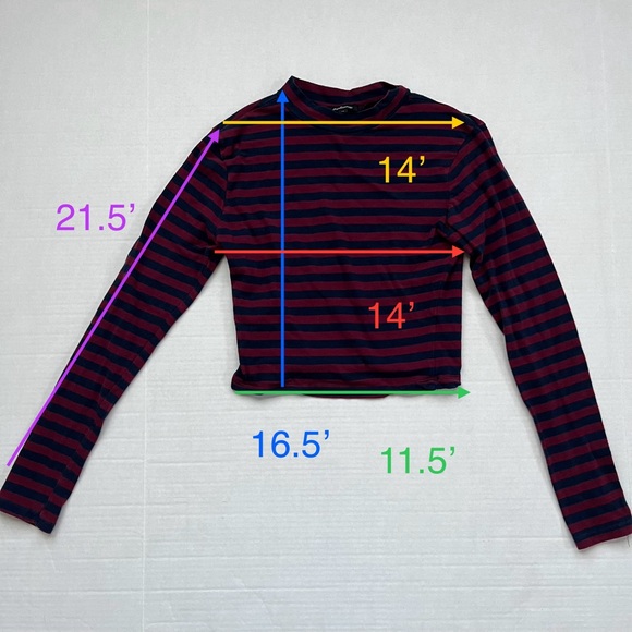 🎉6/$26🎉 AMBIANCE APPAREL Red and Navy Striped Long Sleeve Crop Top - Picture 2 of 4